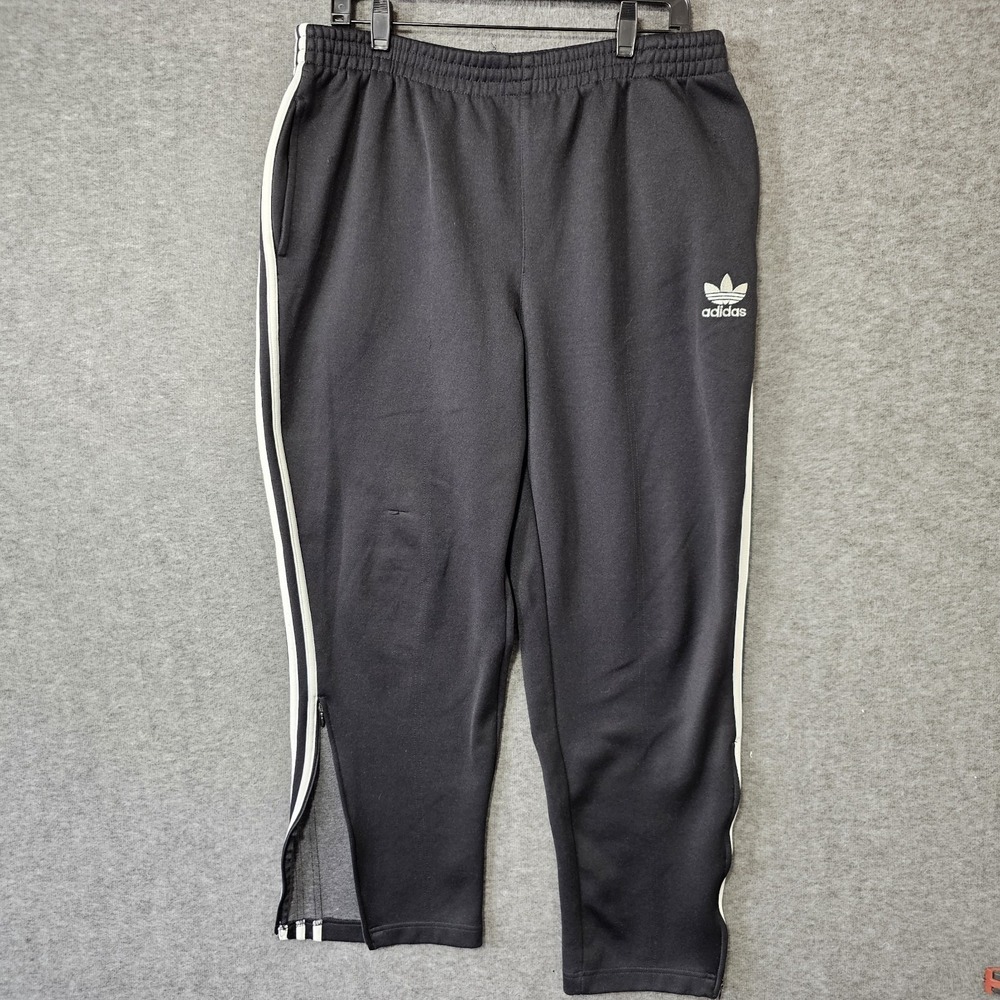 VINTAGE Adidas Striped Track Pants Men's Size‎ Large Black Y2K Baggy Grunge Logo